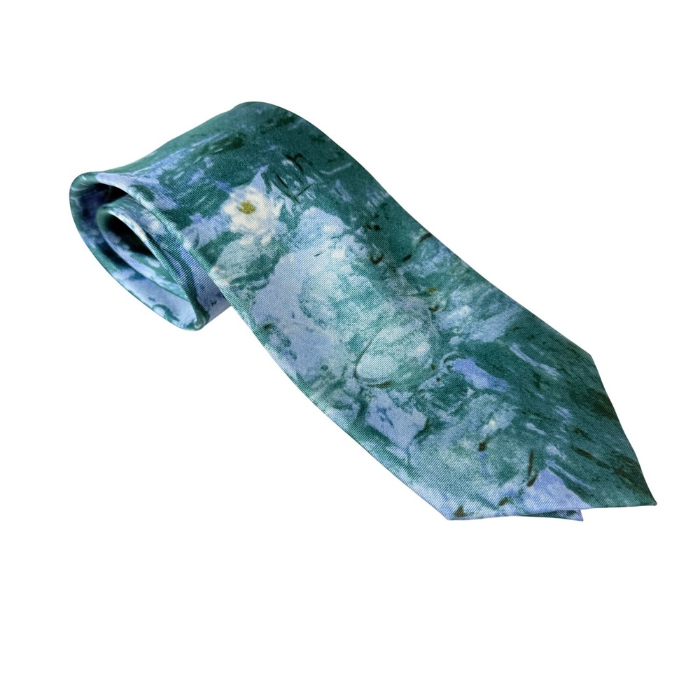 Reflets d'Art Men One Size Silk Tie Blue Green Claude Monet Water Lilies Artcore